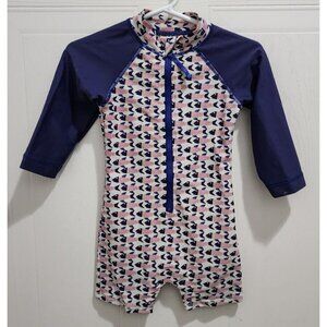 Egg By Susan Lazar Baby One Piece Zip Front LS Rashguard Red White Blue Fish 12M
